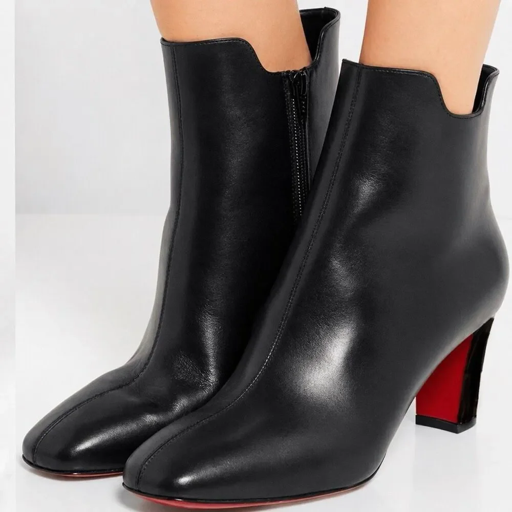 CHRISTIAN LOUBOUTIN Tiagada Black Leather Ankle Boots Size 39.5 US 9